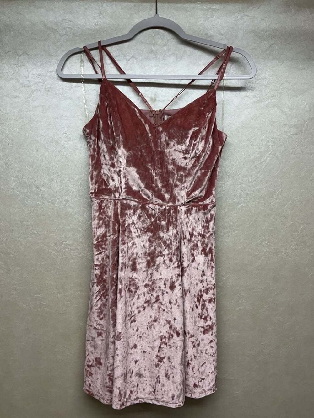 Honey and Rosie Pink Crushed Velvet Spaghetti Strap V-Neck Dress Size S